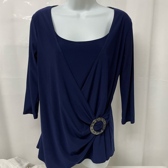Jason Maxwell Wrap Blouse Cobalt Blue 3/4 sleeves L - Picture 9 of 9